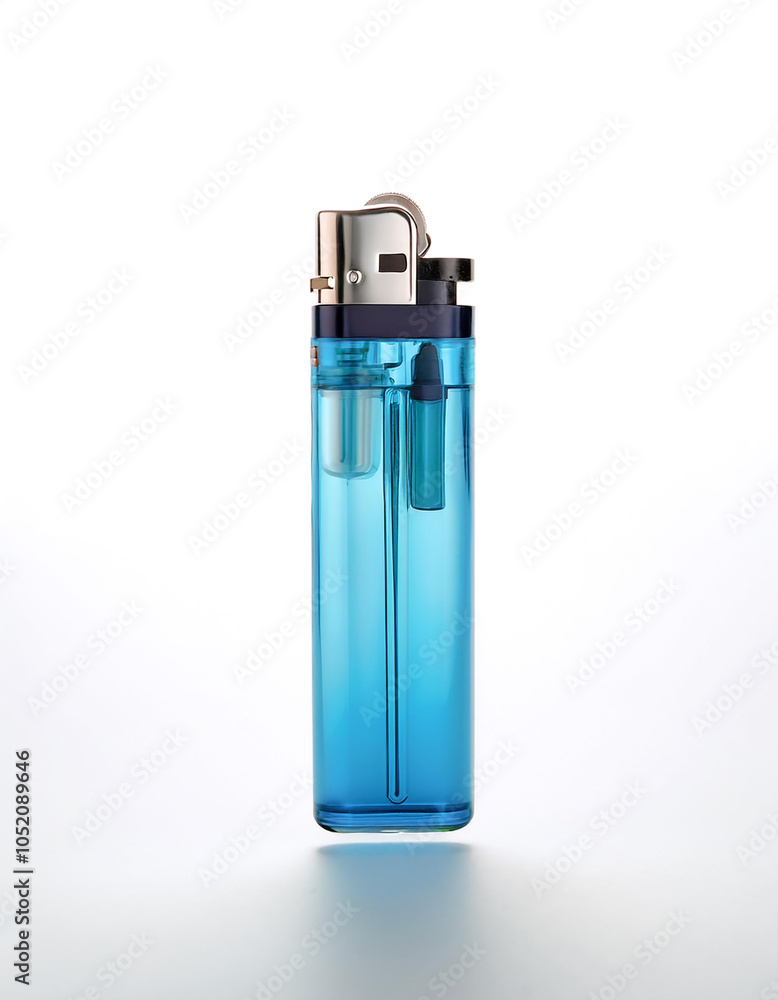 Blue gas lighter floating or flying isolated white background Blue gas lighter floating or flying isolated white background
