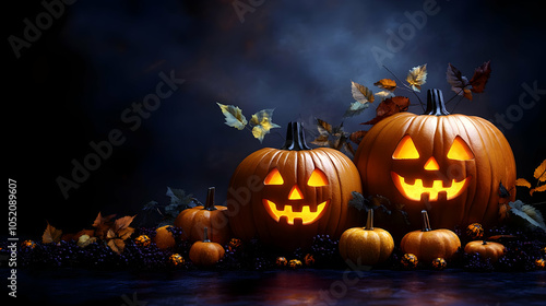 Lit Jack-O-Lantern Pumpkins Halloween Background