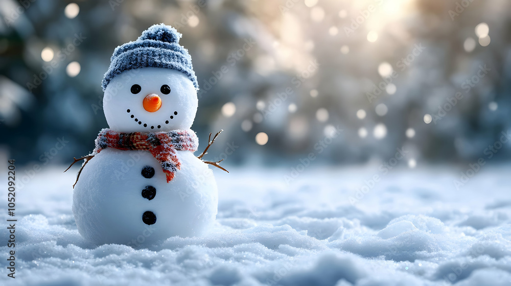 Fototapeta premium Smiling Snowman in Winter Wonderland Illustration