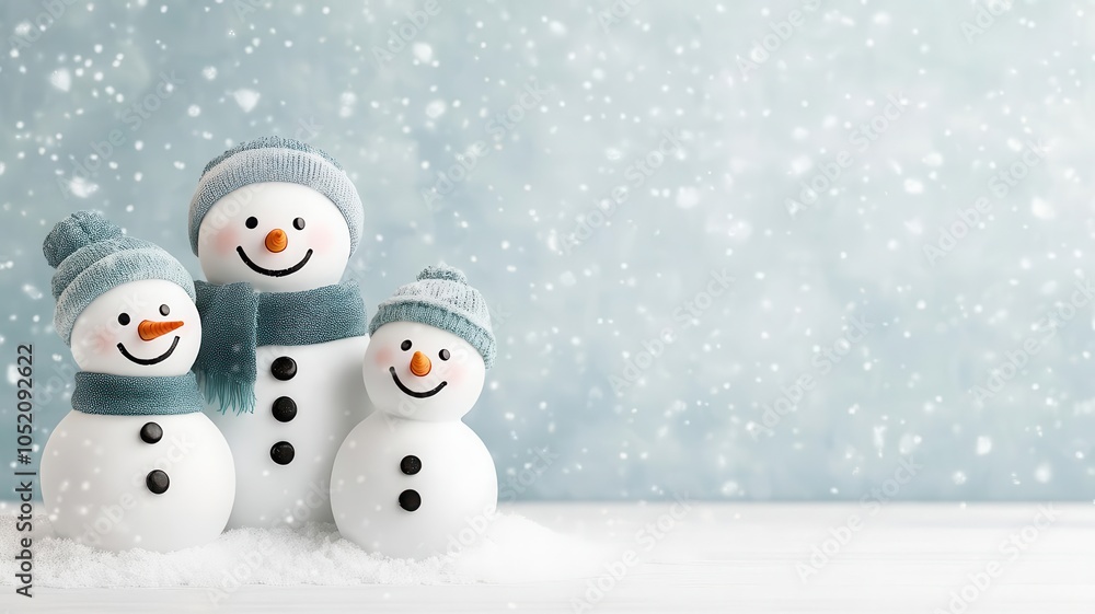 Snow globe with cheerful snowman family, falling snow on white background, watercolor style Snow globe with cheerful snowman family, falling snow on white background, watercolor style