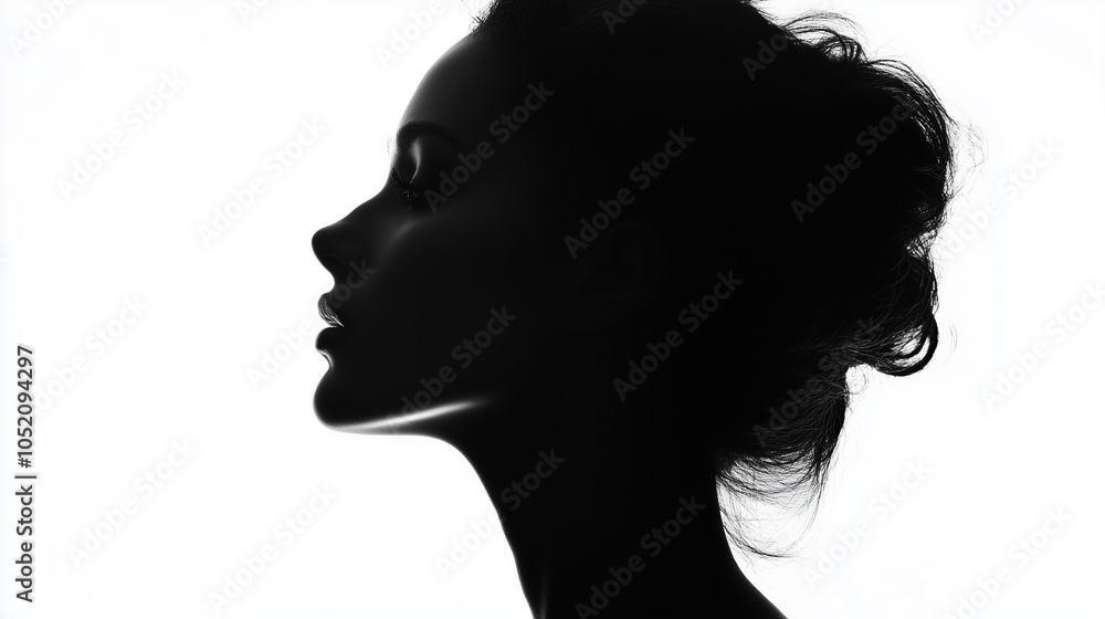Black silhouette of female face on white background Black silhouette of female face on white background