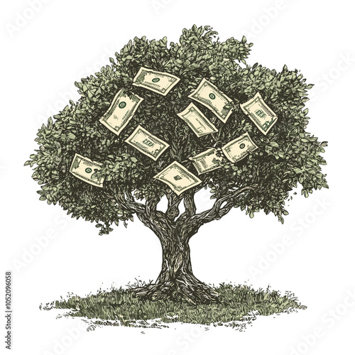 vector money tree white background .Generative AI