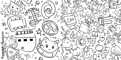 Detailed hand drawn sketch style movie seamless pattern. Background for film productions, festivals, theaters.