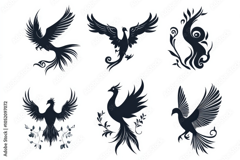 Obraz premium Phoenix Silhouette. Tribal Design of Phoenix Bird with Wings Spread