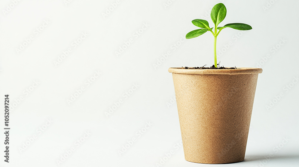 Brown paper cup and sprout on a white background Brown paper cup and sprout on a white background