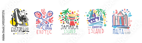 Exotic Island Logo and Label Original Design Vector Set