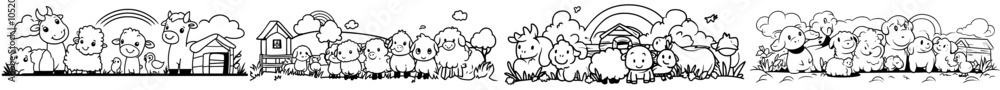 The doodle style of these cute farm animals resembles Scandinavian doodles. Hand drawn horses, cows, sheep, chickens, funny cats, and geese. Childish rural livestock. The doodle style of these cute farm animals resembles Scandinavian doodles. Hand drawn horses, cows, sheep, chickens, funny cats, and geese. Childish rural livestock.