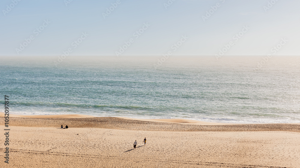 Aerial view of the city of Nazare, Portugal and the Praia, Portugal