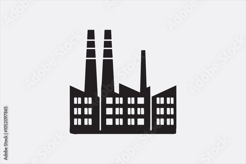 A black silhouette of a factory  with two tall smokestacks.