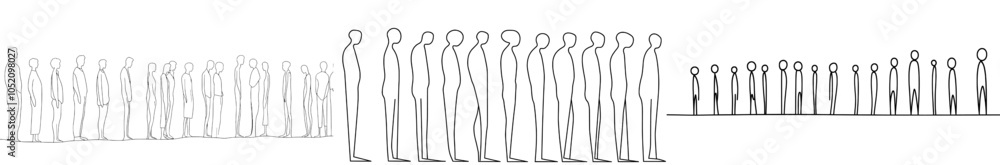 Continual one line drawing of crowds of people standing in lines. Simple linear design with a modern outline. Continual one line drawing of crowds of people standing in lines. Simple linear design with a modern outline.