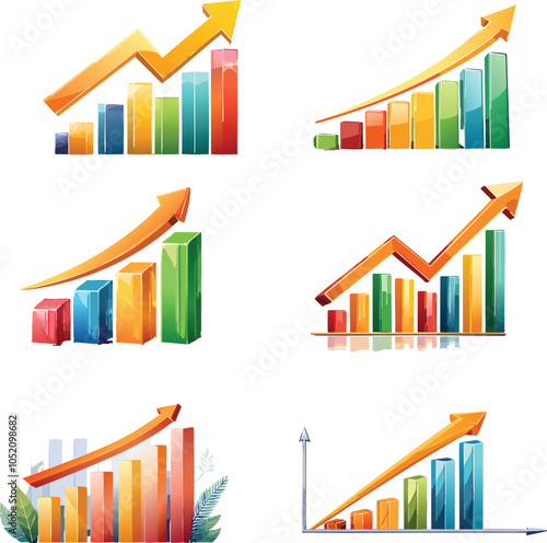 set of business graph chart with arrow financial growth goals vector