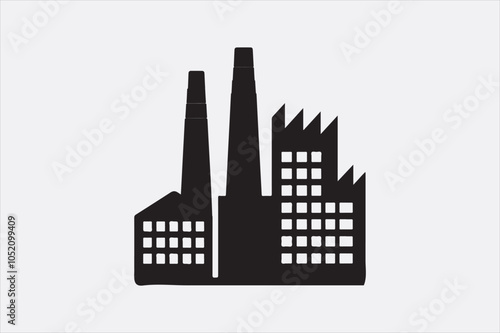 A black silhouette of a factory  with two tall smokestacks.