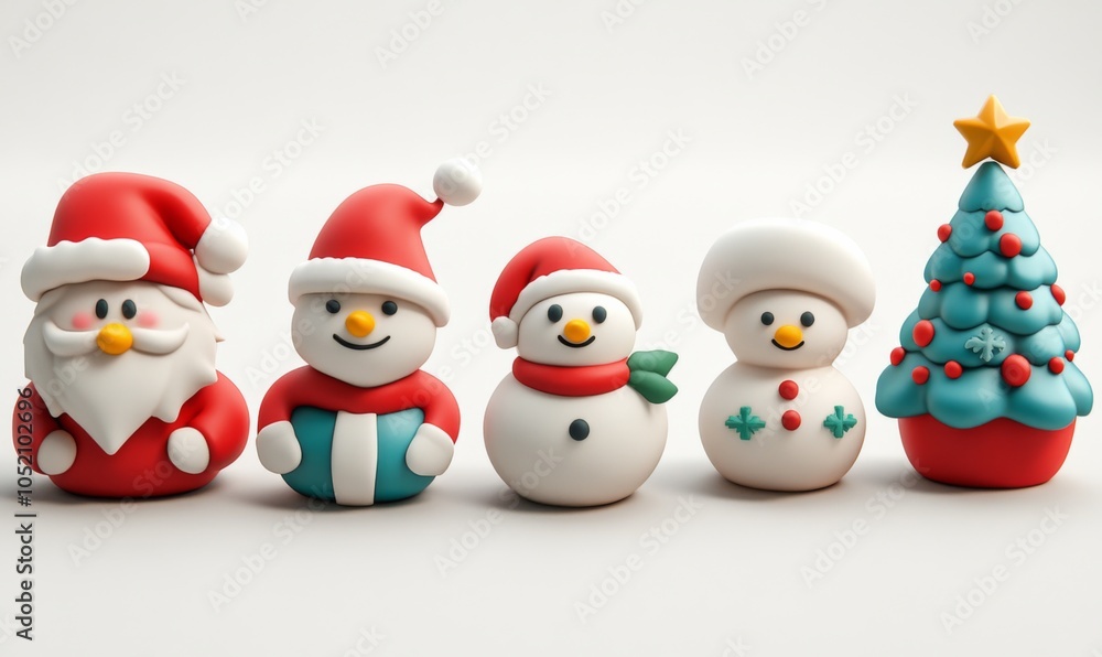 Set of 3D cartoon Christmas icon white background Set of 3D cartoon Christmas icon white background