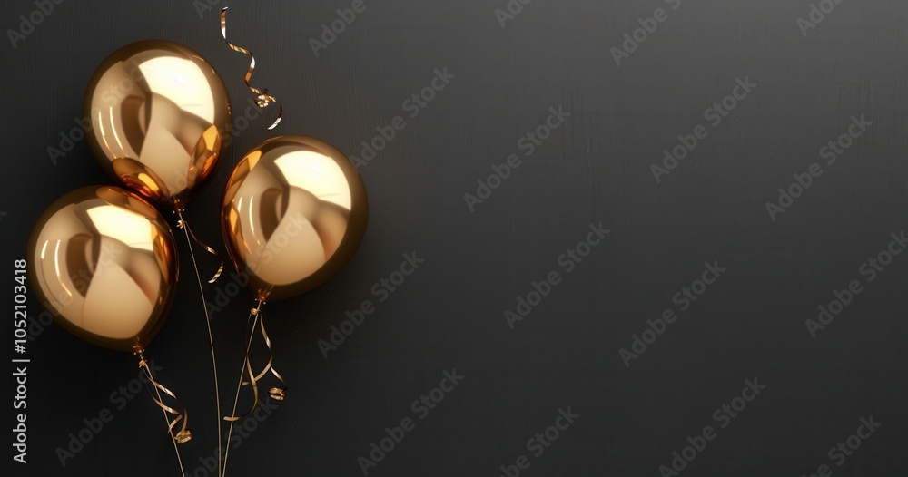 Stunning Bouquet of Golden Balloons Against a Black Background Stunning Bouquet of Golden Balloons Against a Black Background