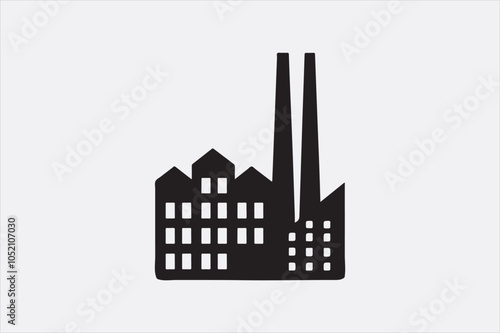 A black silhouette of a factory  with two tall smokestacks.