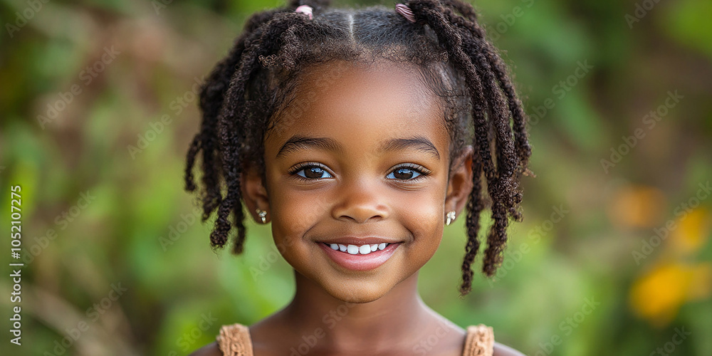 portrait of an black little girl with a smile portrait of an black little girl with a smile