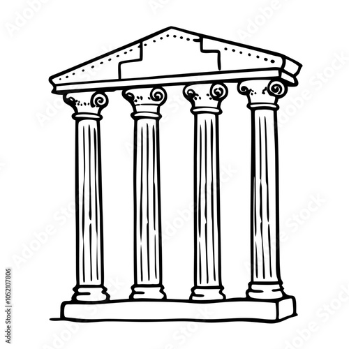 Ancient Greek Temple Sketch Classic Architecture Outline with Columns