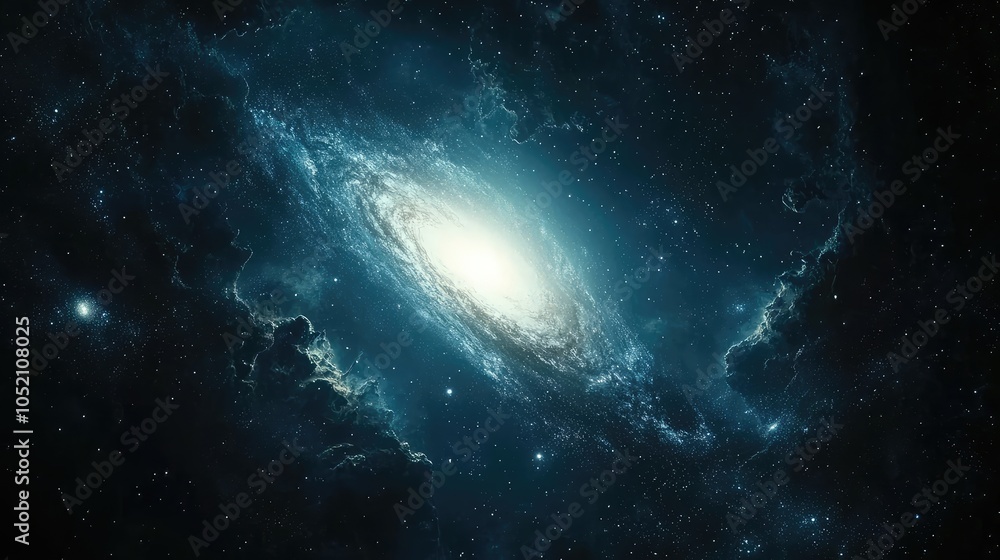 A solitary galaxy glowing in the vast, empty void, with its faint light casting a soft glow through the surrounding darkness of space A solitary galaxy glowing in the vast, empty void, with its faint light casting a soft glow through the surrounding darkness of space