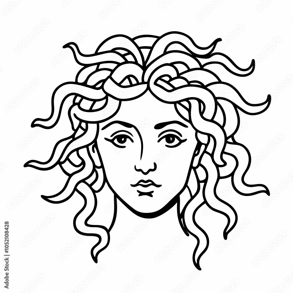 Medusa Vector Illustration Mythical Gorgon Head with Snakes Medusa Vector Illustration Mythical Gorgon Head with Snakes