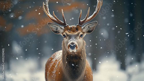 Deer in Winter Snow - Reali...