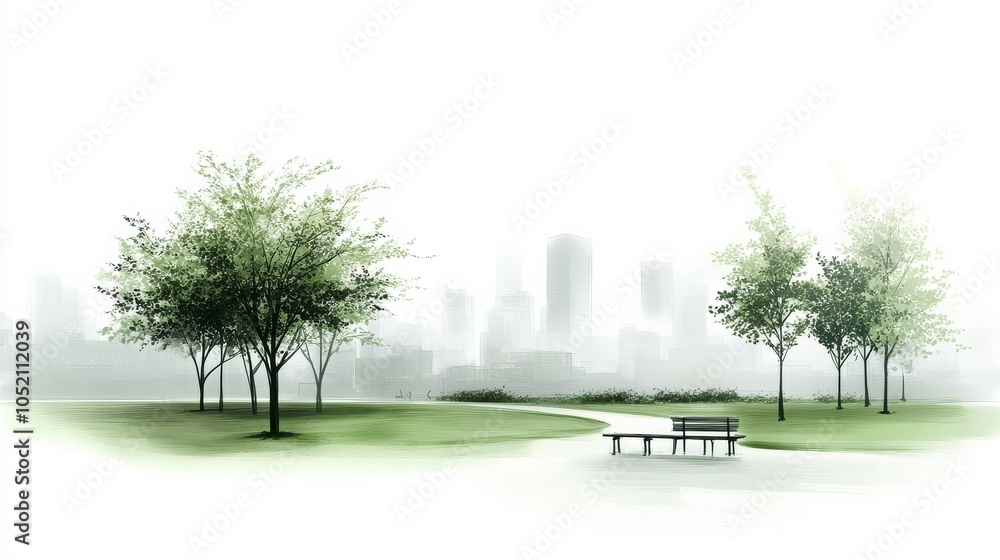 Serene Sketch of Urban Park Serene Sketch of Urban Park