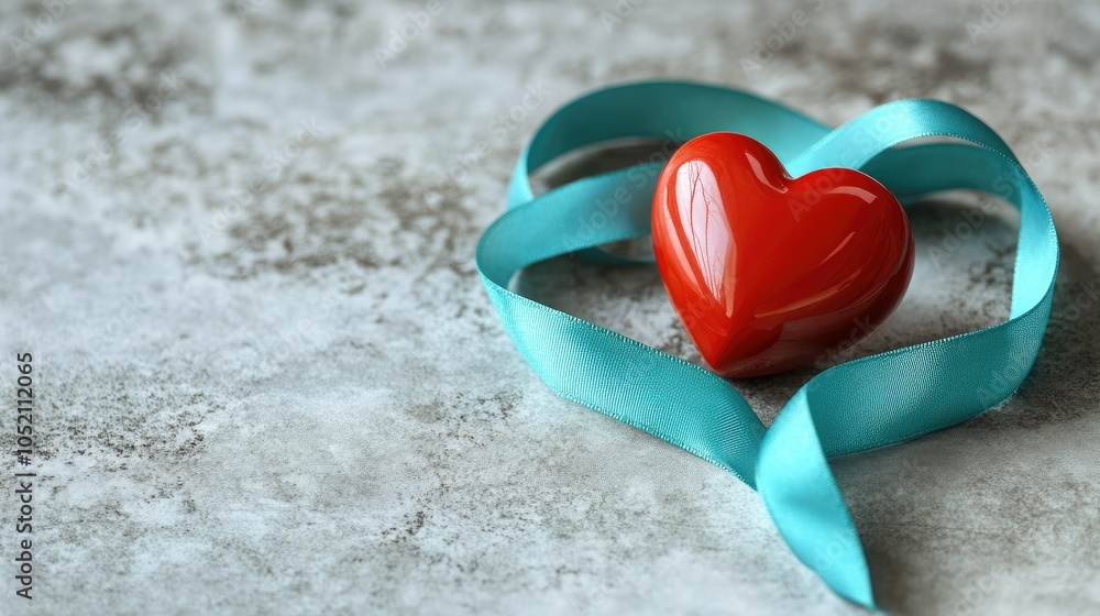 Fototapeta premium Heart icon and soft ribbon on neutral surface, World Kindness Day concept with text area