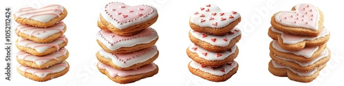 Stack of hand-decorated heart cookies with pink and white icing, a sweet touch for Valentine celebrations photo