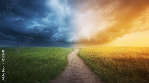 Wallpaper Mural two paths, representation of a critical decision point generative ai Torontodigital.ca