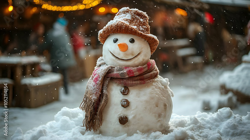 Smiling Snowman in Winter W...
