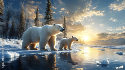 Polar Bear Family in Winter...