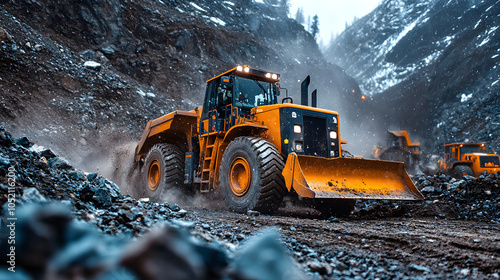 A Photo of Construction Machinery: A Front-End Wheel Loader at a Worksite, Demonstrating Industrial Strength, Heavy-Duty Equipment, and Efficiency in Modern Construction Projects 