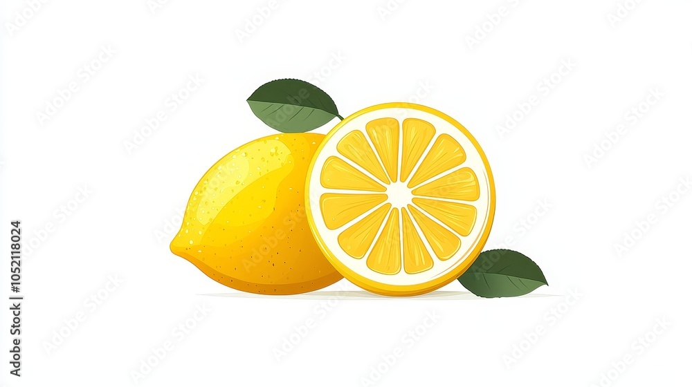 Fresh Lemon Fruit Slice Whole Citrus Yellow Green Leaves White Background Fresh Lemon Fruit Slice Whole Citrus Yellow Green Leaves White Background