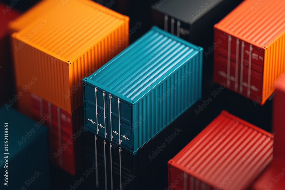 Aerial view of organized shipping containers in geometric layout, showcasing vibrant colors and modern design. arrangement creates visually striking pattern Aerial view of organized shipping containers in geometric layout, showcasing vibrant colors and modern design. arrangement creates visually striking pattern