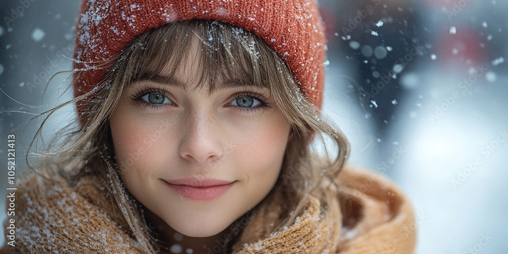 Portrait of a beautiful young woman in winter