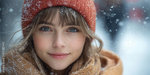 Obraz na płótnie Portrait of a beautiful young woman in winter w salonie