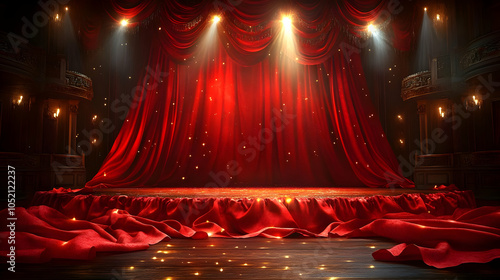 Red Stage Curtain with Spot...