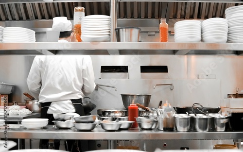 Restaurant Busy Kitchen, Chefs and Cooks Working on their Dishes