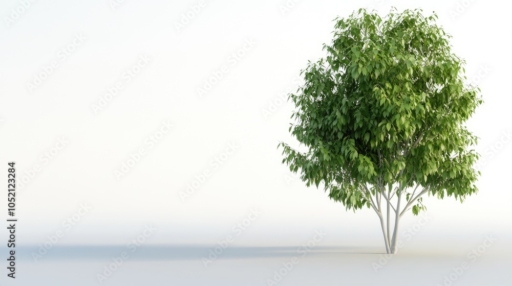 This isolated tree features a full canopy of healthy green leaves against a stark white background, highlighting its natural beauty This isolated tree features a full canopy of healthy green leaves against a stark white background, highlighting its natural beauty