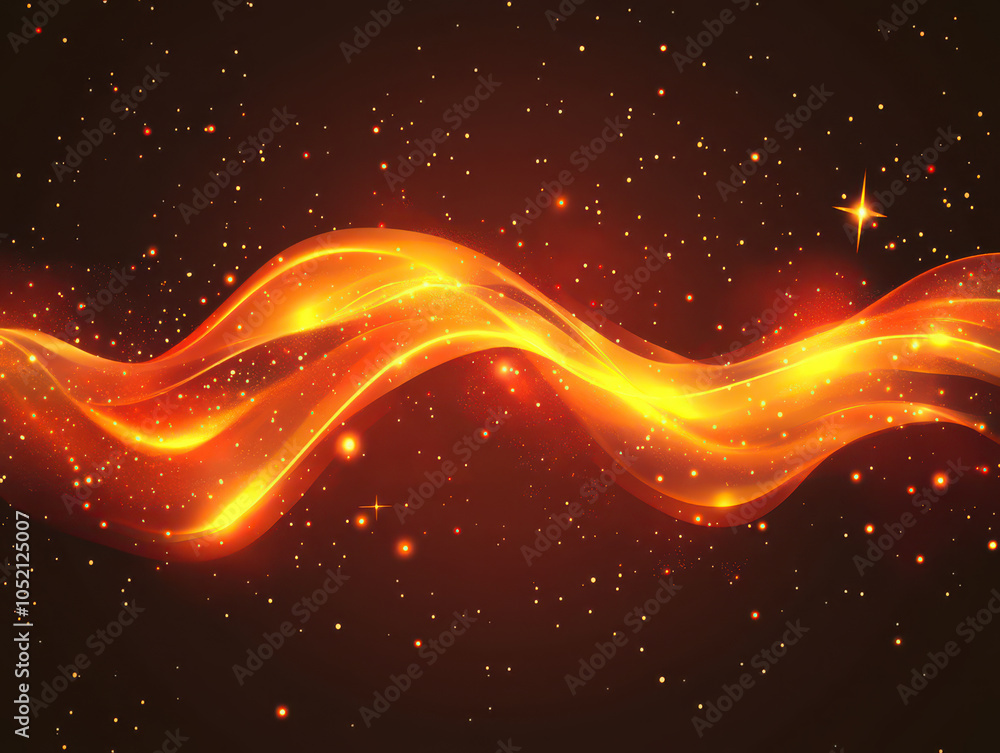 Obraz premium Abstract glowing orange wave against a starry night background, creating a sense of motion and energy.