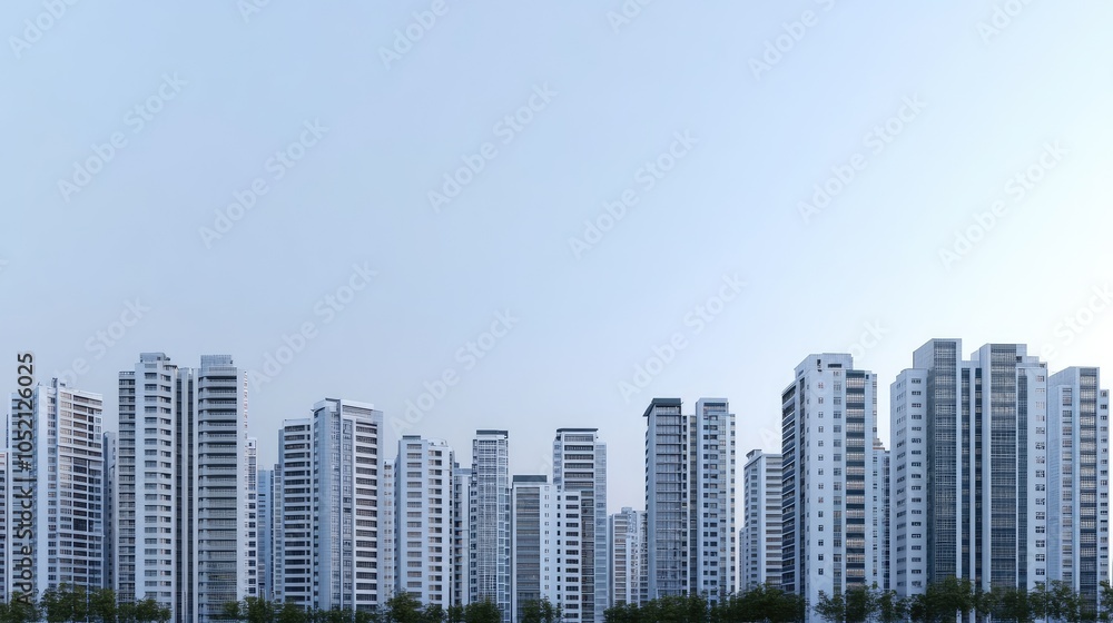 Fototapeta premium This visual showcases a stunning array of modern high-rise buildings featuring impressive architectural styles and clean lines