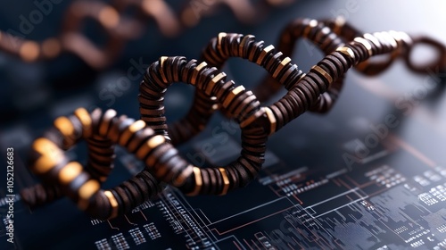 Quantum Computing Technology  Abstract Circuit Board with Twisted Rings