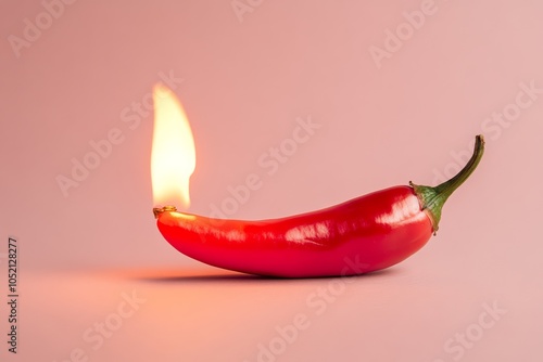  Spicy Red Chili Pepper with Flames Symbolizing Heat and Intensity photo