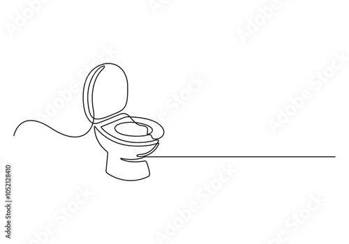 Continuous one line drawing of hygienic flush toilet. Single line art flush toilet outline vector illustration