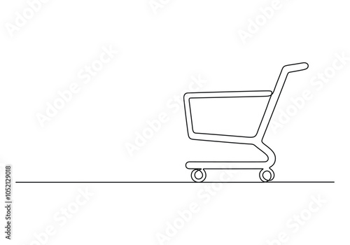 Shopping cart continuous one art line drawing. Online shopping in store. Trolley shopping cart business concept vector illustration