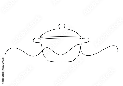 Continuous one line drawing of big pan isolated on white background. Cooking and kitchen concept in simple linear style vector illustration
