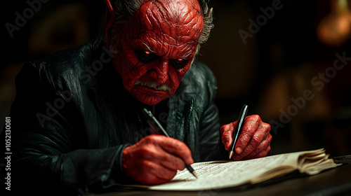 Red Devil Writing in a Book...
