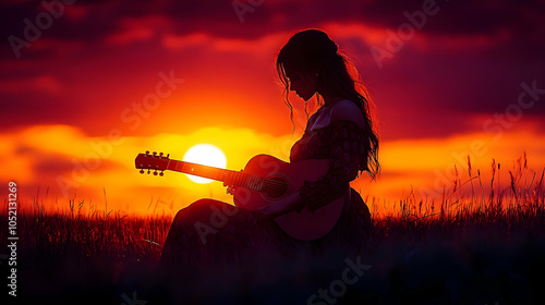 Silhouette of Woman Playing...