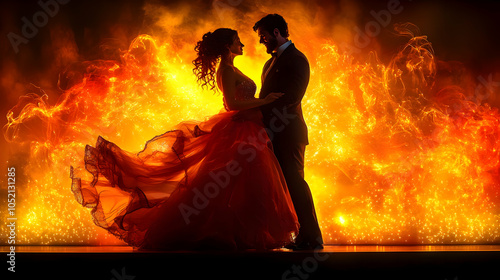 Silhouette Couple in Fire B...
