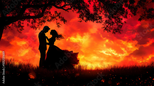 Silhouette Couple Sunset Il...