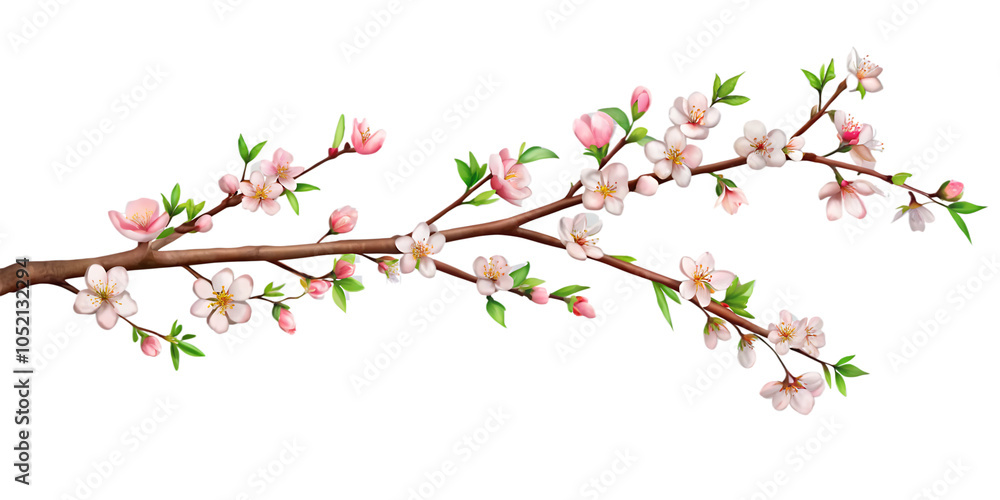 Fototapeta premium Tree branch flower isolated on a transparent background.AI GENERATED